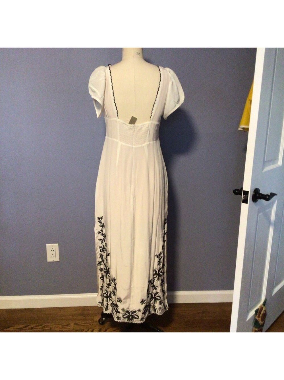J.Crew White Black Floral Embroidered Empire Waist Maxi Dress Sz 6 Side Slit NWT - Picture 9 of 16